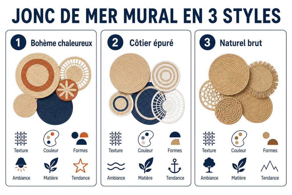 Jonc de mer mural en 3 styles