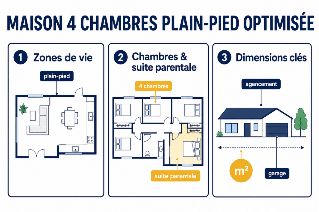 Maison 4 chambres plain-pied optimisée