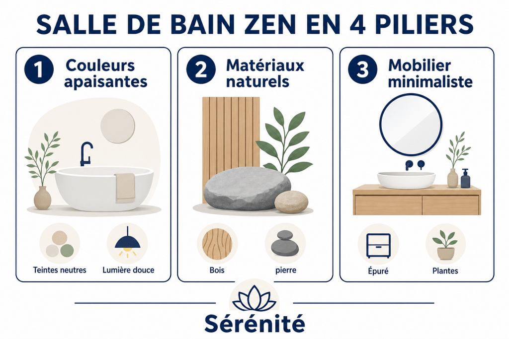 Salle de bain zen en 4 piliers