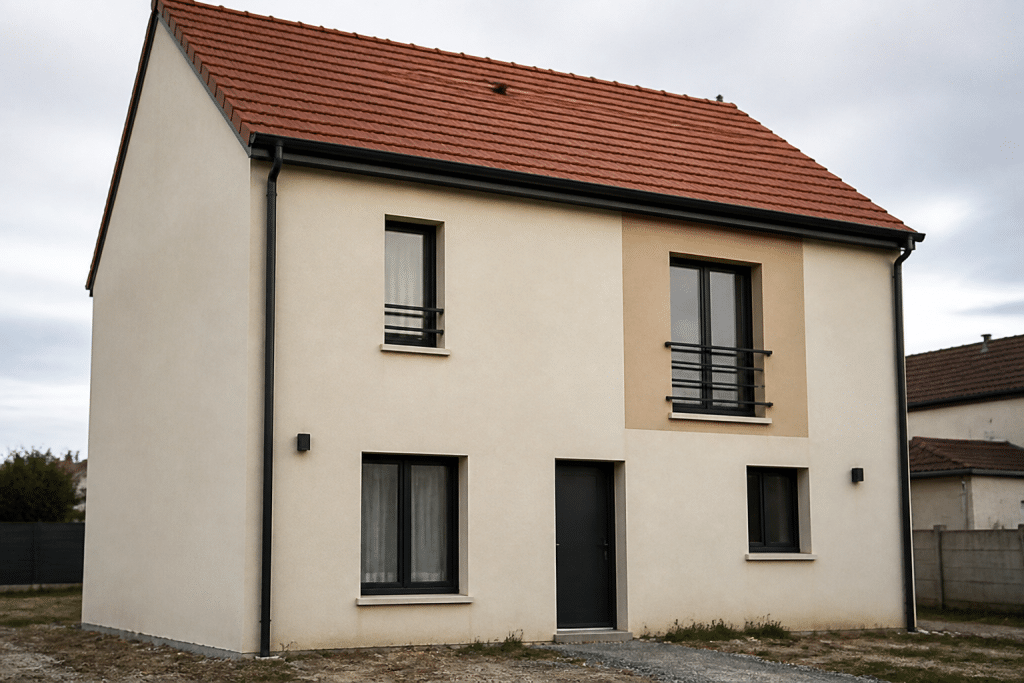 Facade enduite maison deux etages toiture pente