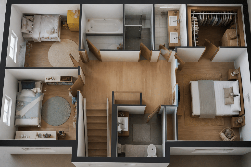 Plan etage maison avec chambres enfants et suite parentale