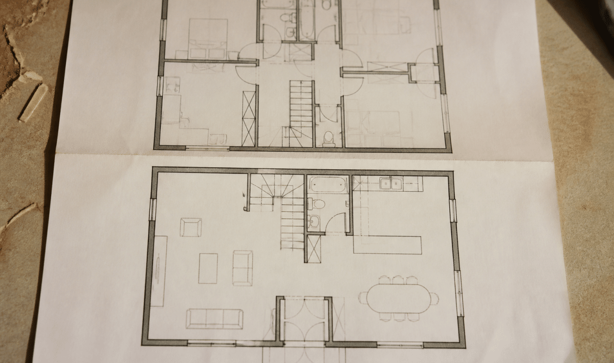 Dessin technique montrant deux etages de maison vue de dessus