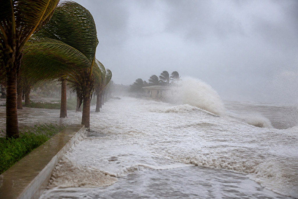 Tempete tropicale avec pluies torrentielles et vagues