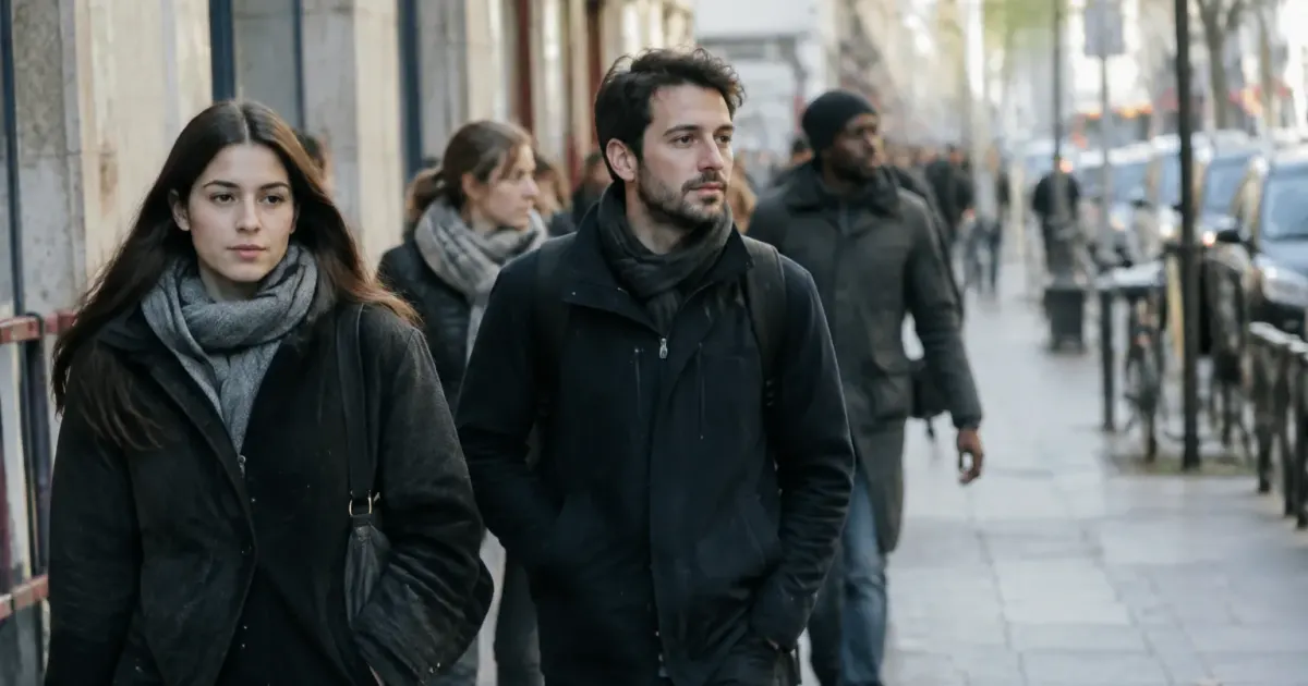 Groupe de passants marchant sur un trottoir urbain