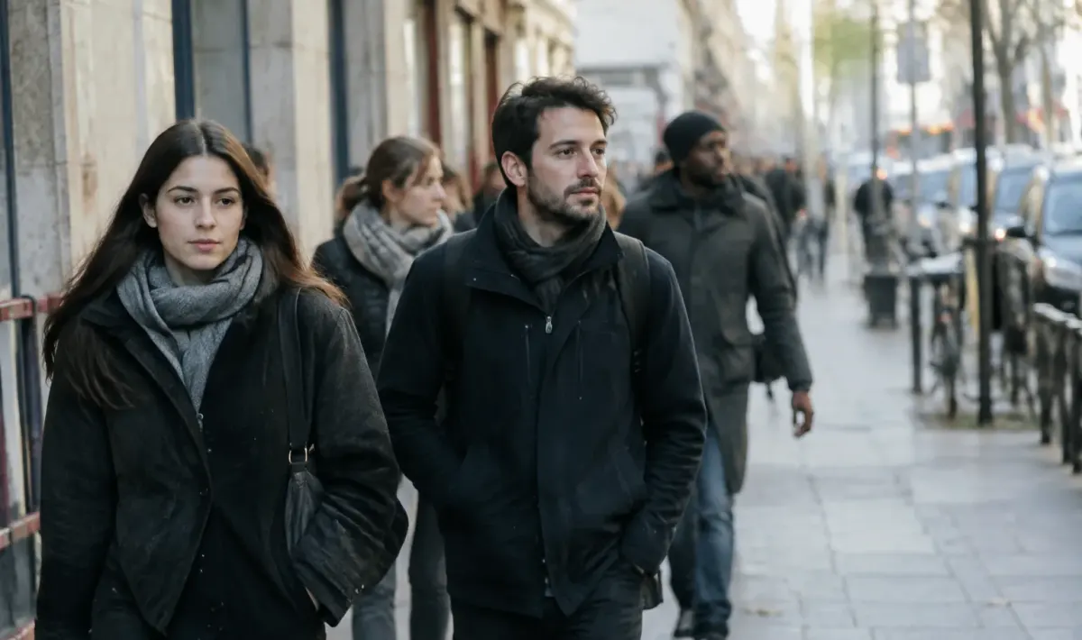 Groupe de passants marchant sur un trottoir urbain