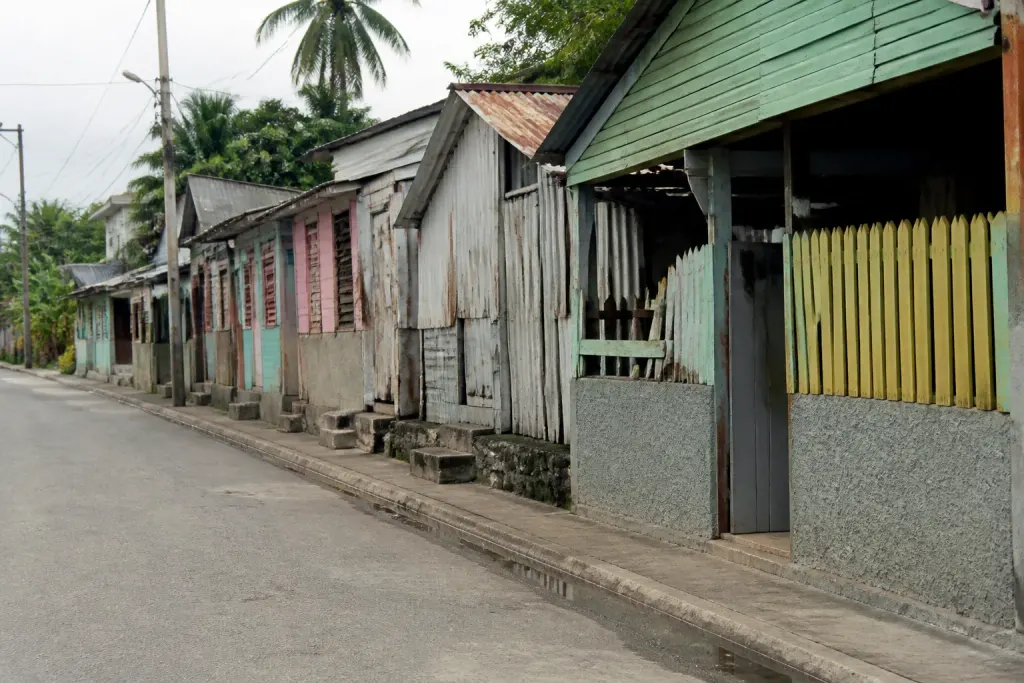 Maisons serrees le long de la route tropicale