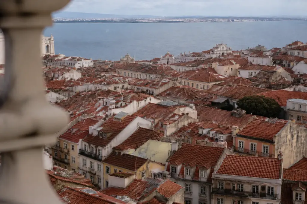 Vue du ciel sur une ville aux toits rouges